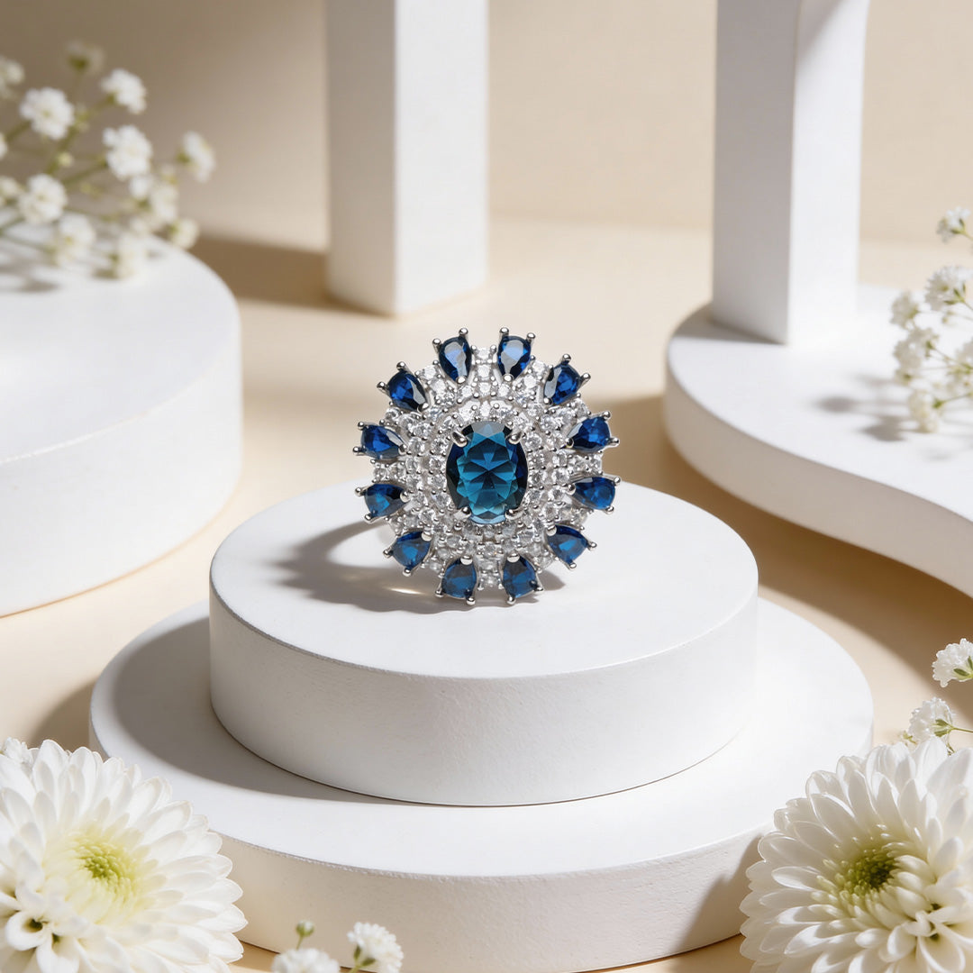 Sapphire Crown Bloom 925 Silver Ring