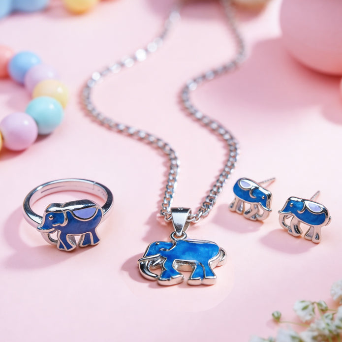 Nilo 925 Kids Jewellery Royal Blue Elephant Set