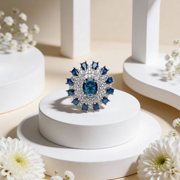 Sapphire Crown Bloom 925 Silver Ring