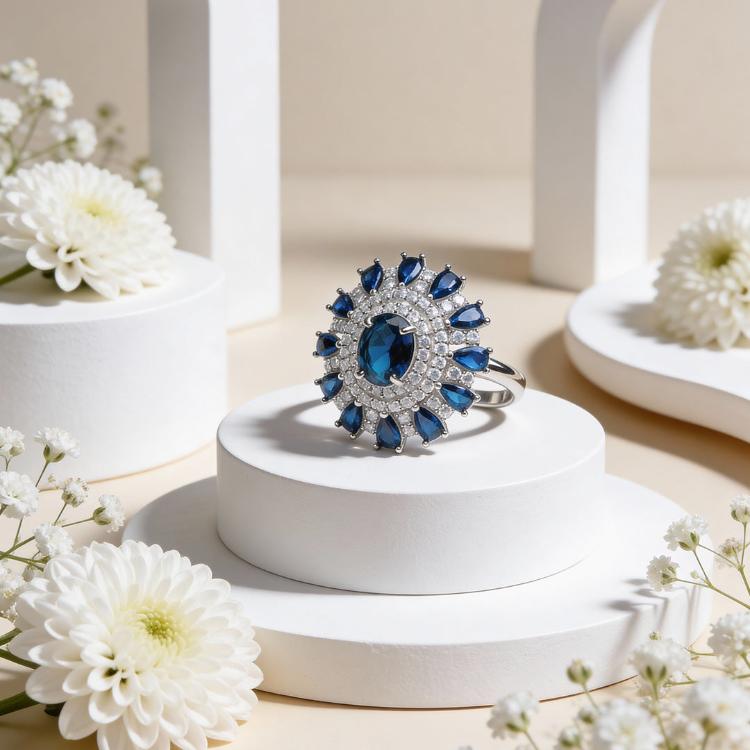 Sapphire Crown Bloom 925 Silver Ring