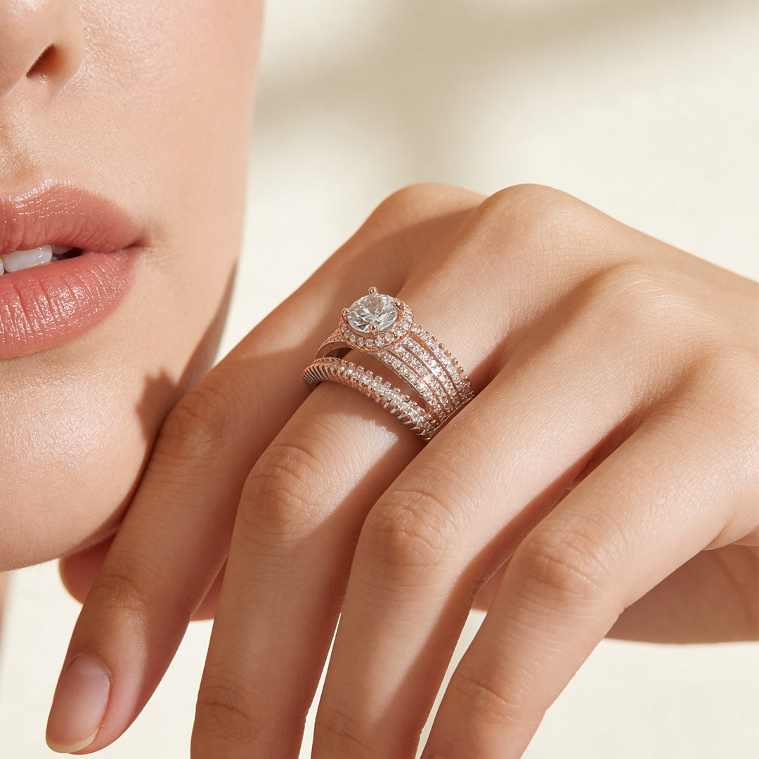 Grand Rosé Multi-Row 925 Silver Ring