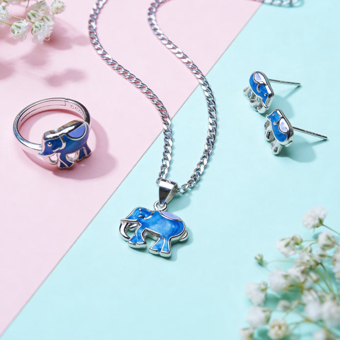 Nilo 925 Kids Jewellery Royal Blue Elephant Set