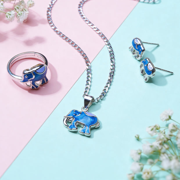 Nilo 925 Kids Jewellery Royal Blue Elephant Set