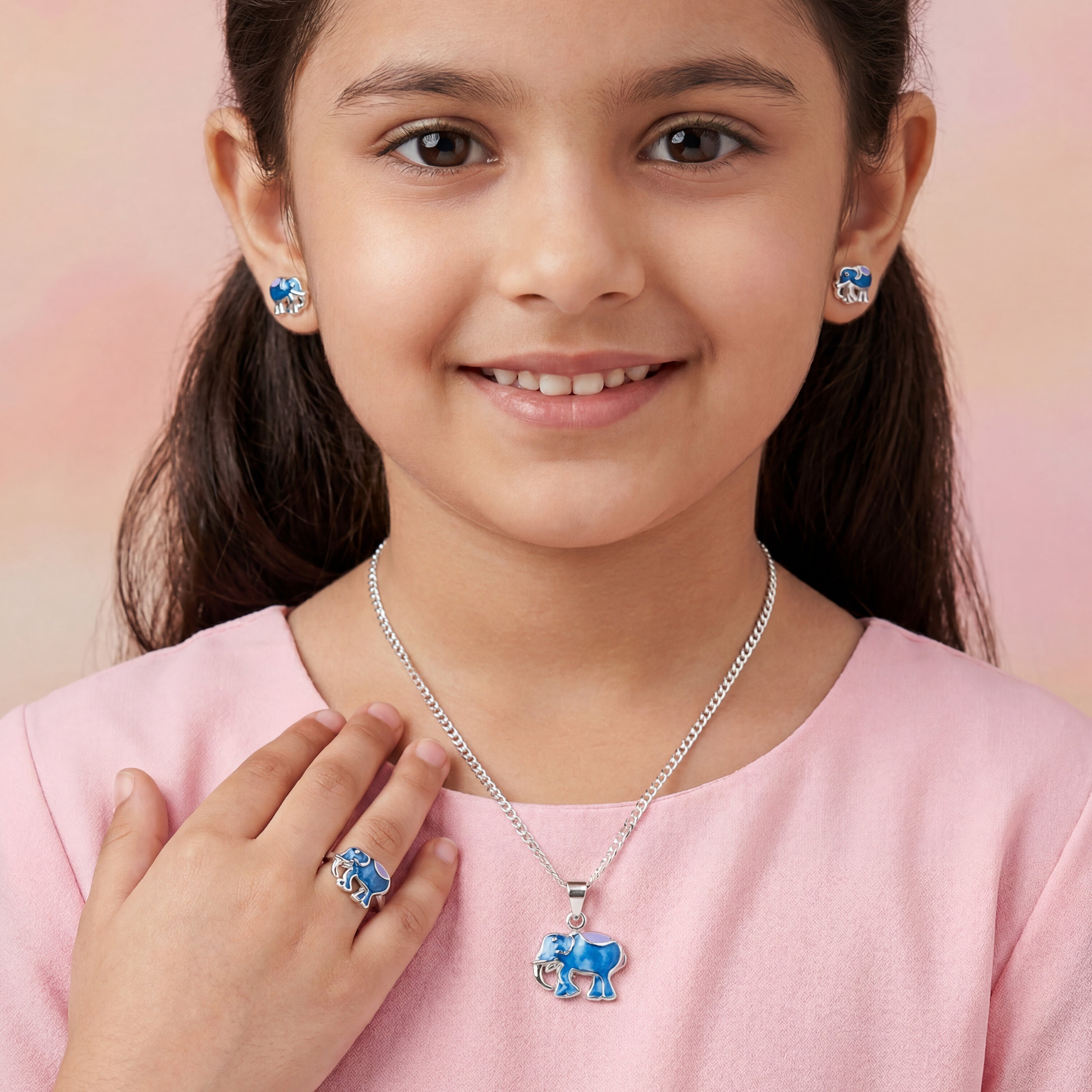 Nilo 925 Kids Jewellery Royal Blue Elephant Set