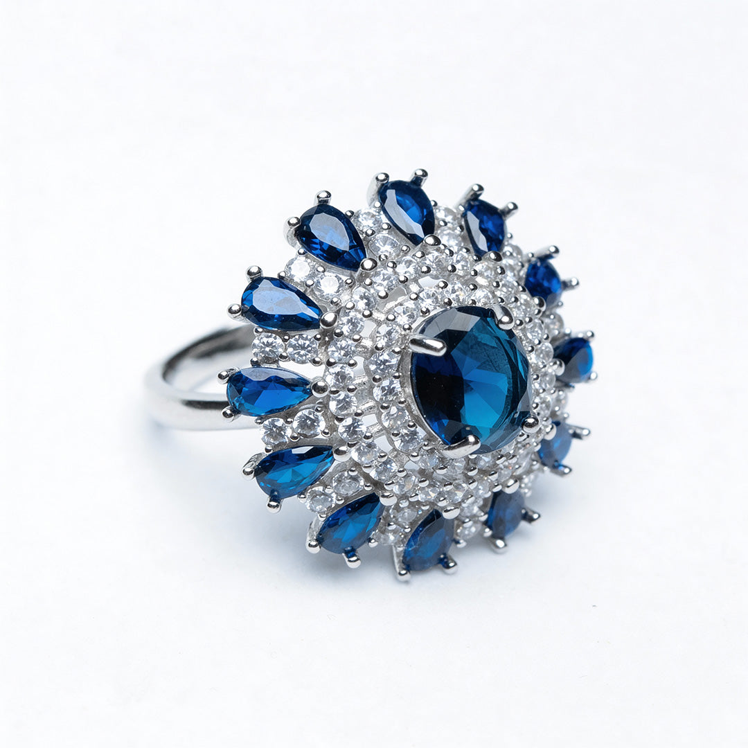 Sapphire Crown Bloom 925 Silver Ring