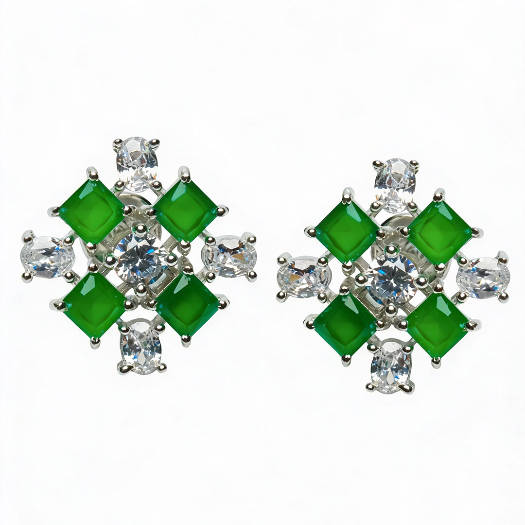 Emerald Petal Charm 925 Silver Stud Earrings
