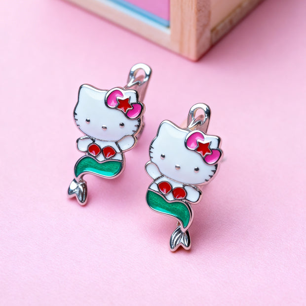 Nilo 925 Kids Jewellery Mermaid Kitty Drop Earrings