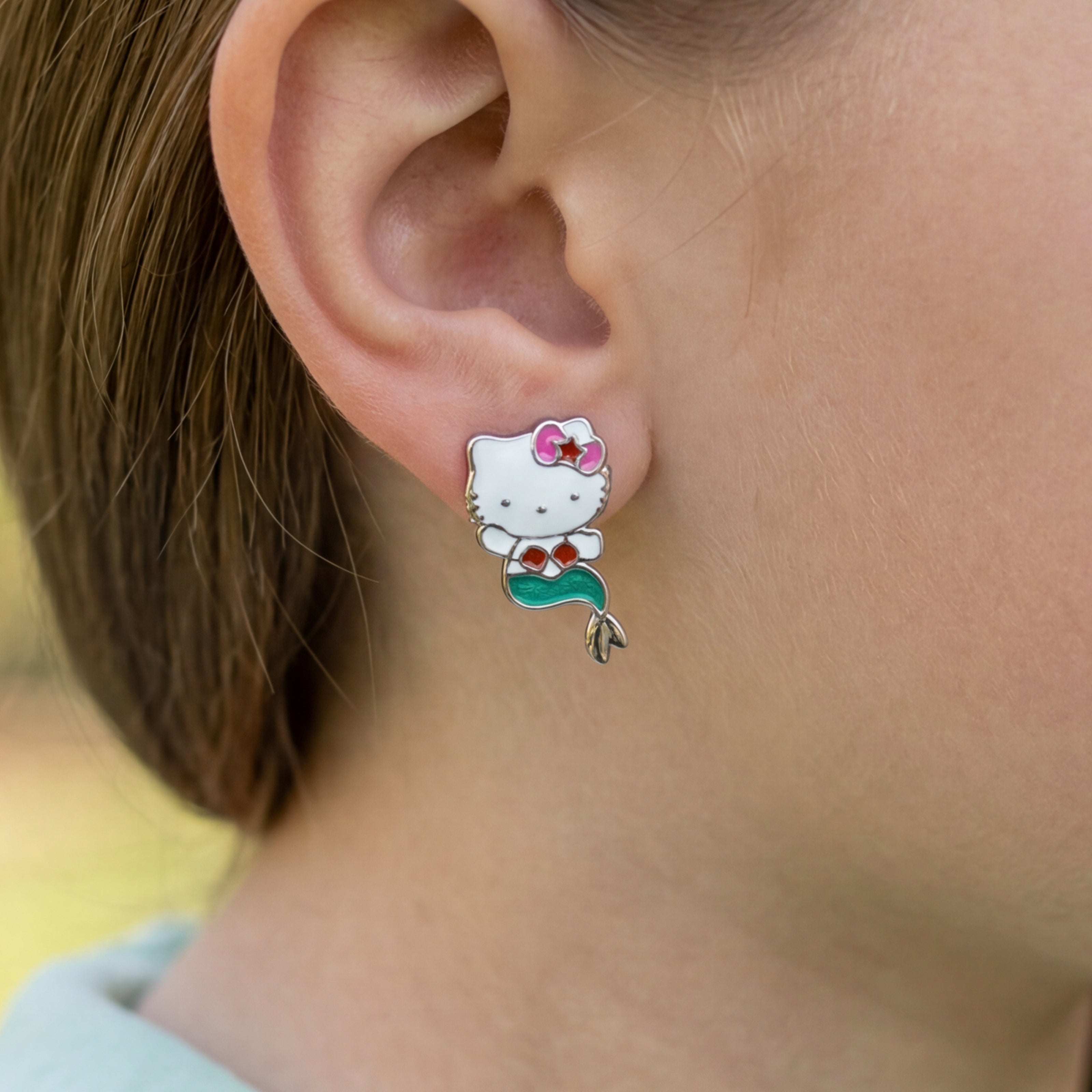 Nilo 925 Kids Jewellery Mermaid Kitty Drop Earrings