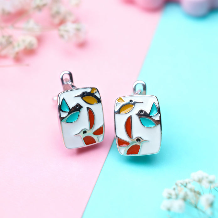 Nilo 925 Kids Jewellery Colorful Bird Enamel Earrings