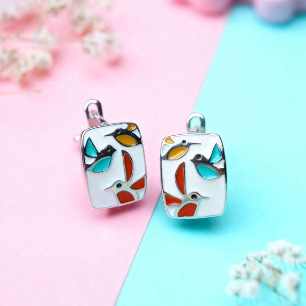 Nilo 925 Kids Jewellery Colorful Bird Enamel Earrings