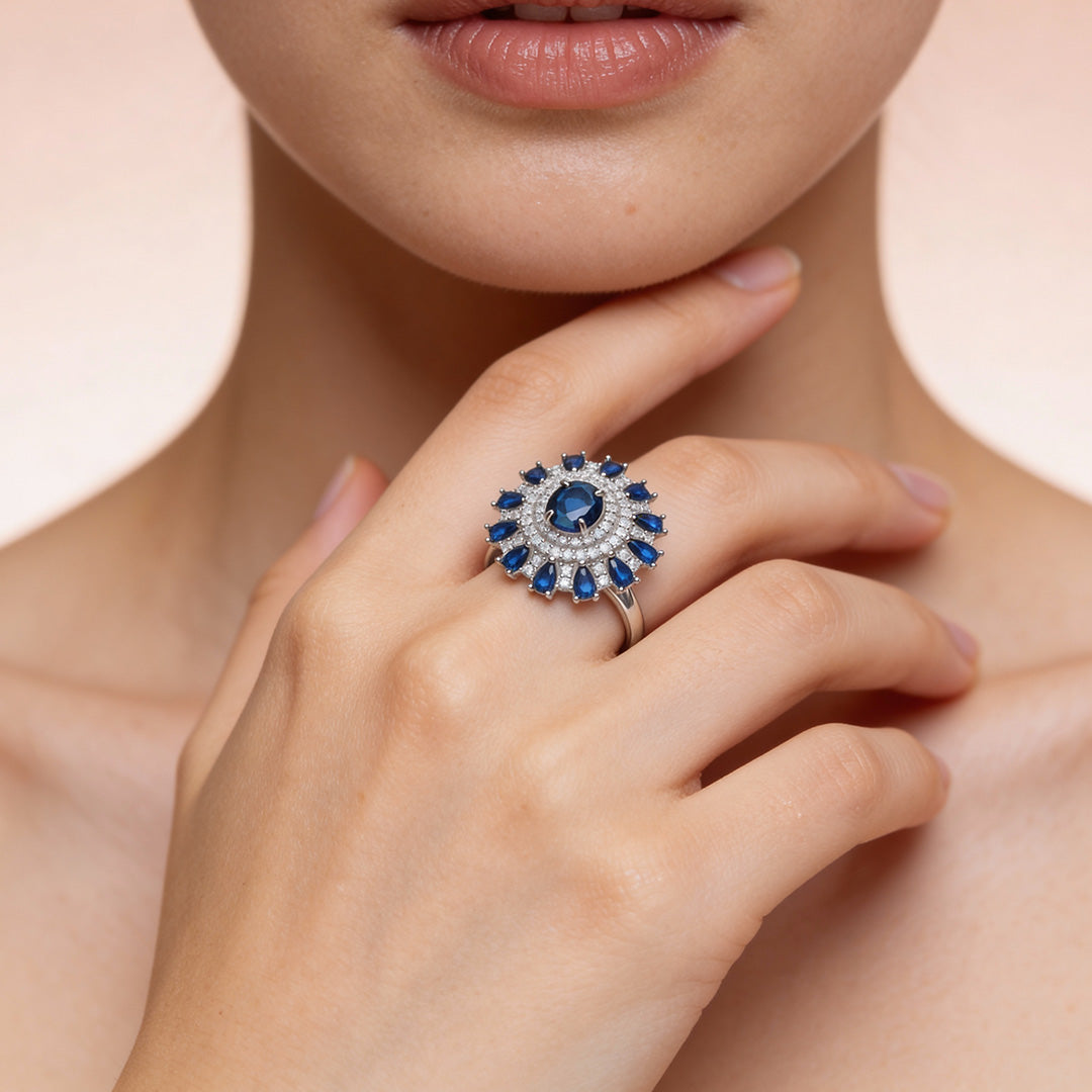 Sapphire Crown Bloom 925 Silver Ring