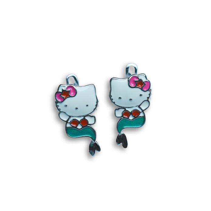 Nilo 925 Kids Jewellery Mermaid Kitty Drop Earrings