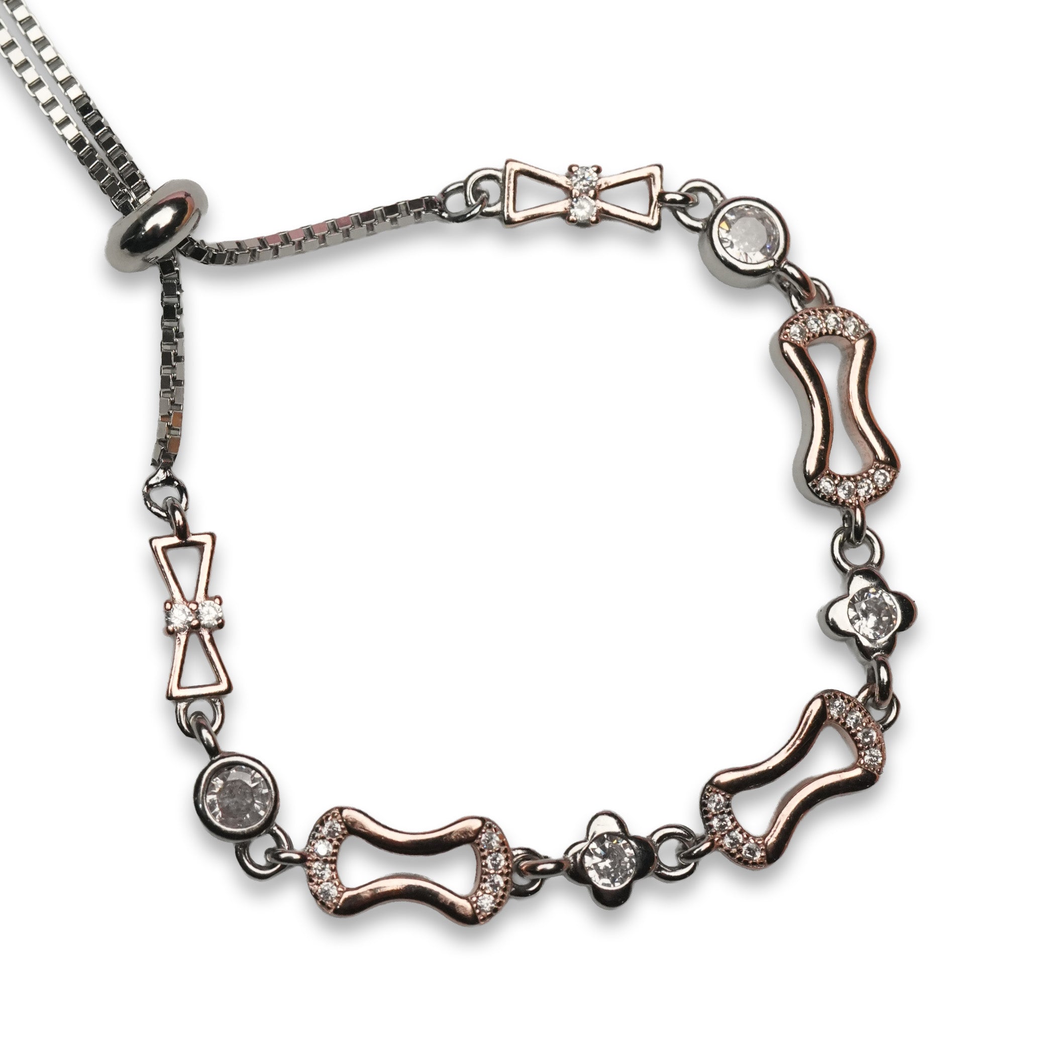 Rose Wave Charm 925 Silver Adjustable Bracelet