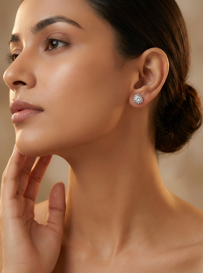 925 Crystal Heart Halo Studs