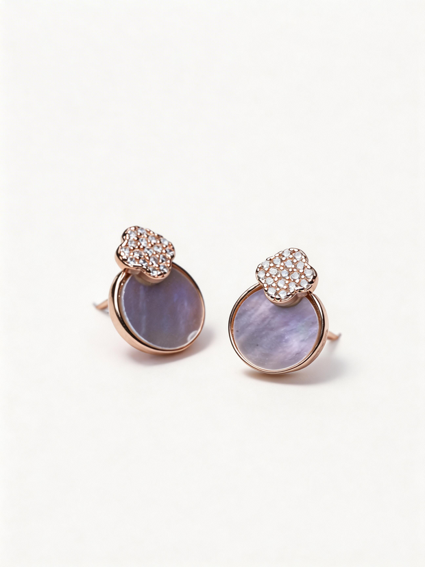 Nilo Crystal Clover Pearl Stud Earrings