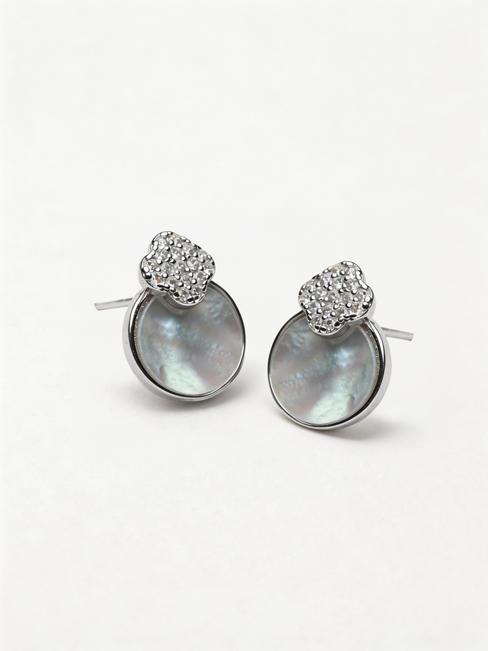 Nilo Crystal Clover Pearl Stud Earrings