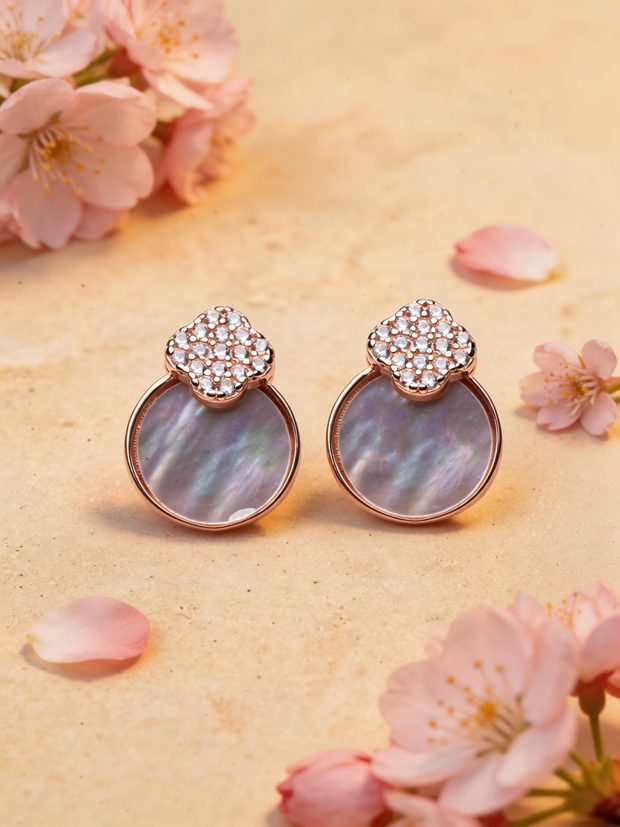 Nilo Crystal Clover Pearl Stud Earrings