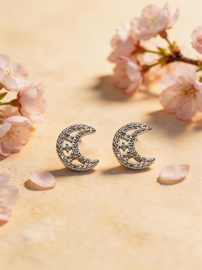 Nilo Crescent Crystal Stud Earrings