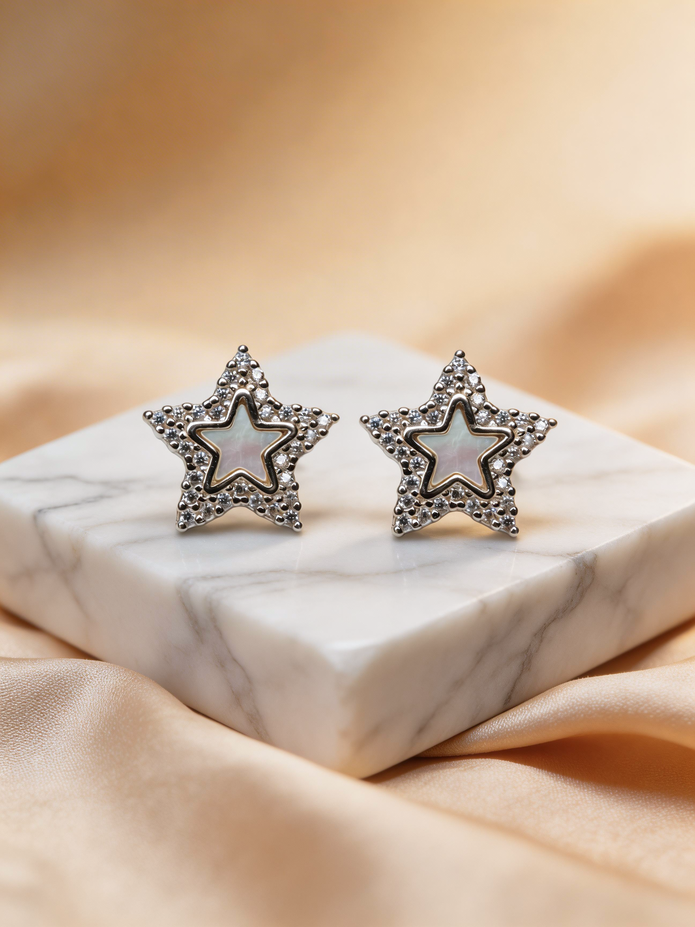 Nilo Crystal Star Mother of Pearl Stud Earrings