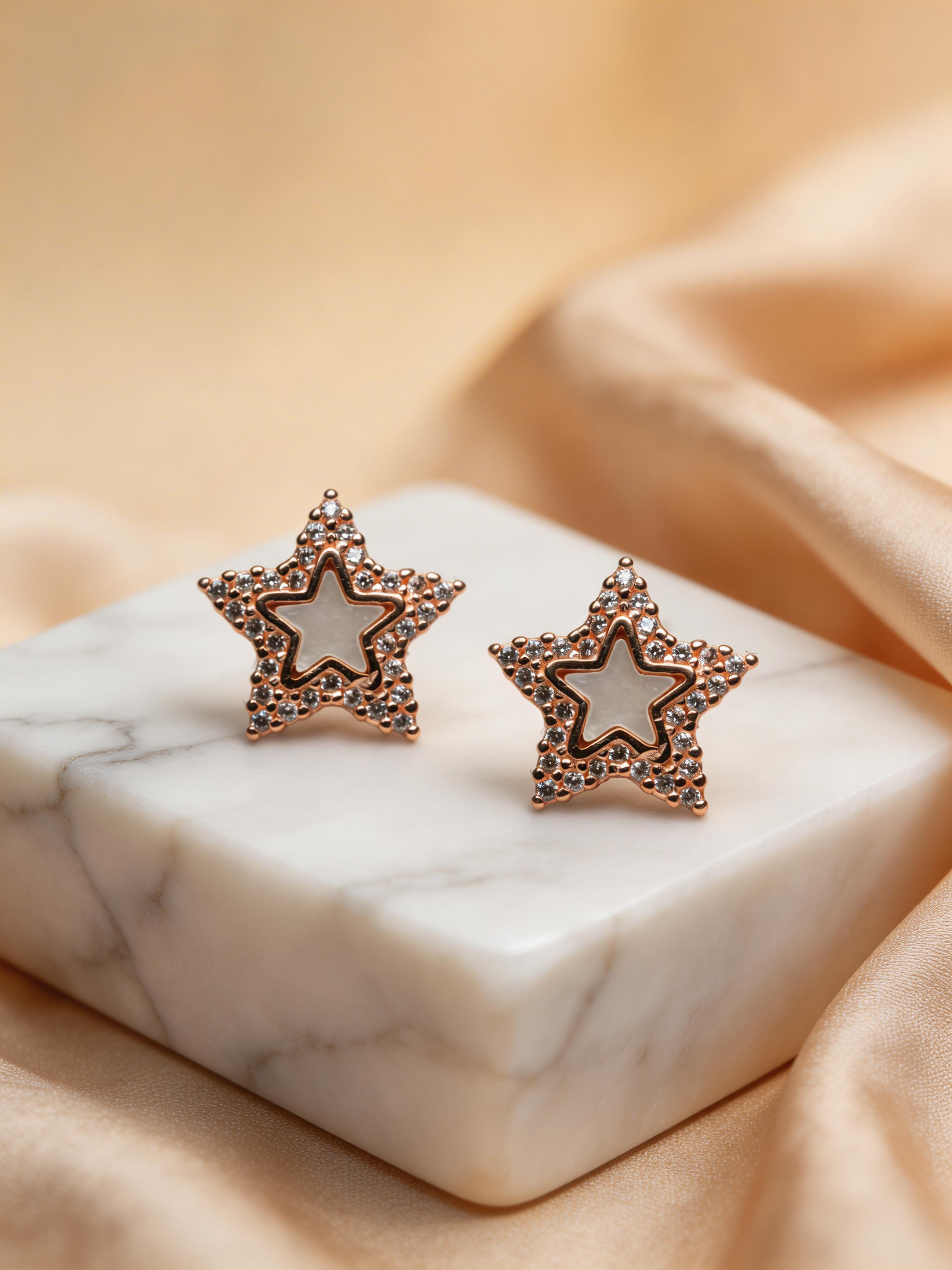 Nilo Crystal Star Mother of Pearl Stud Earrings