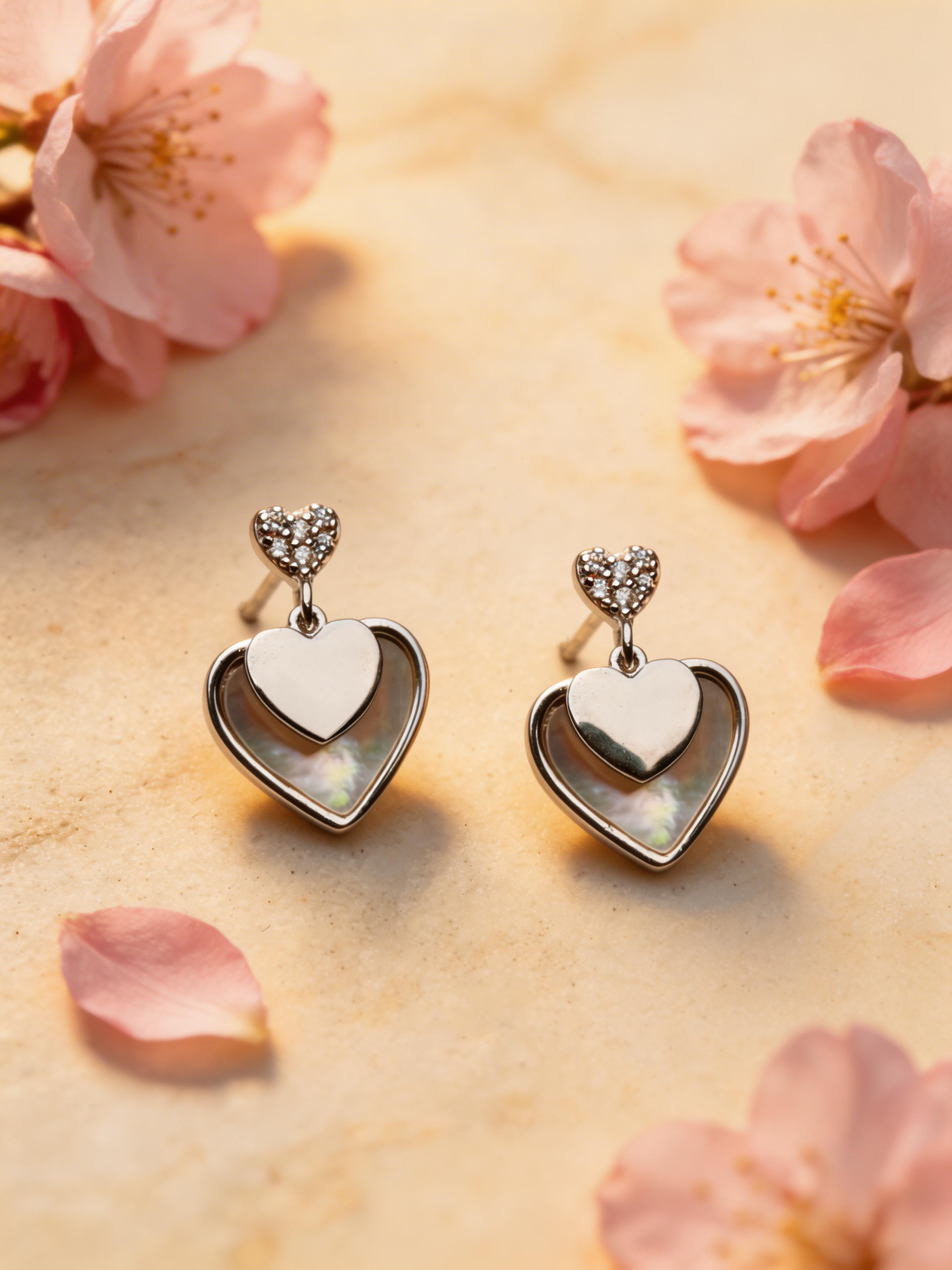 Nilo Twin Heart Drop Stud Earrings