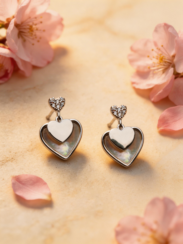 Nilo Twin Heart Drop Stud Earrings