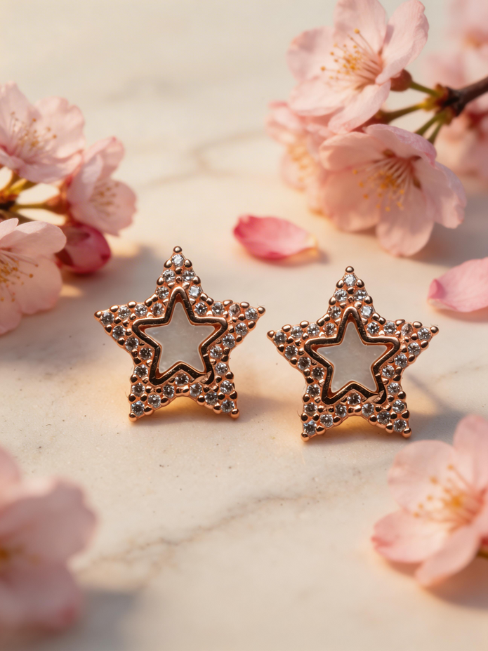 Nilo Crystal Star Mother of Pearl Stud Earrings