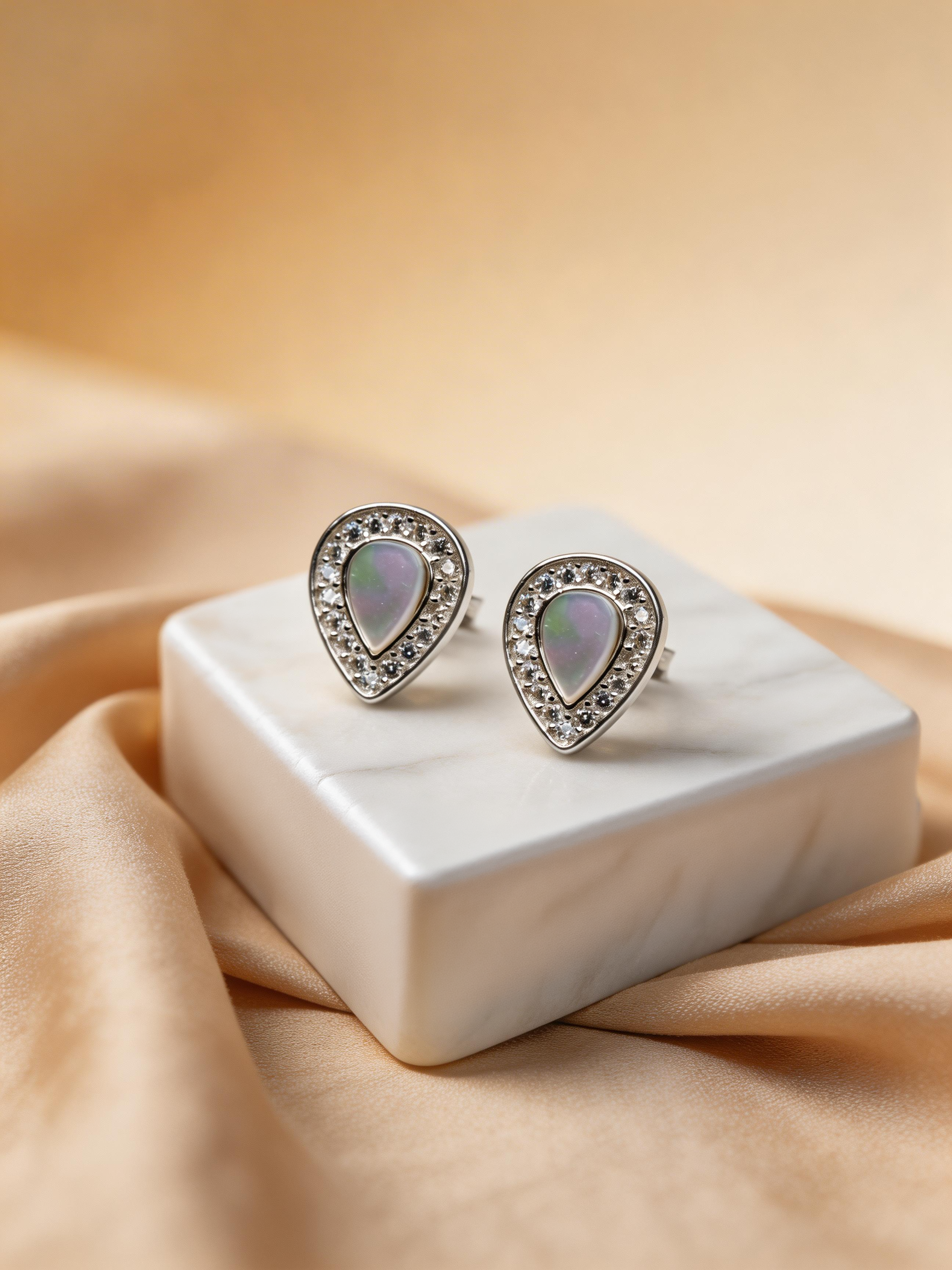 Nilo Opal Teardrop Halo Stud Earrings