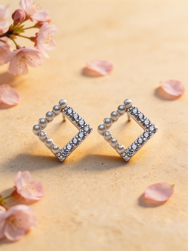 Nilo Pearl & Crystal Square Frame Stud Earrings