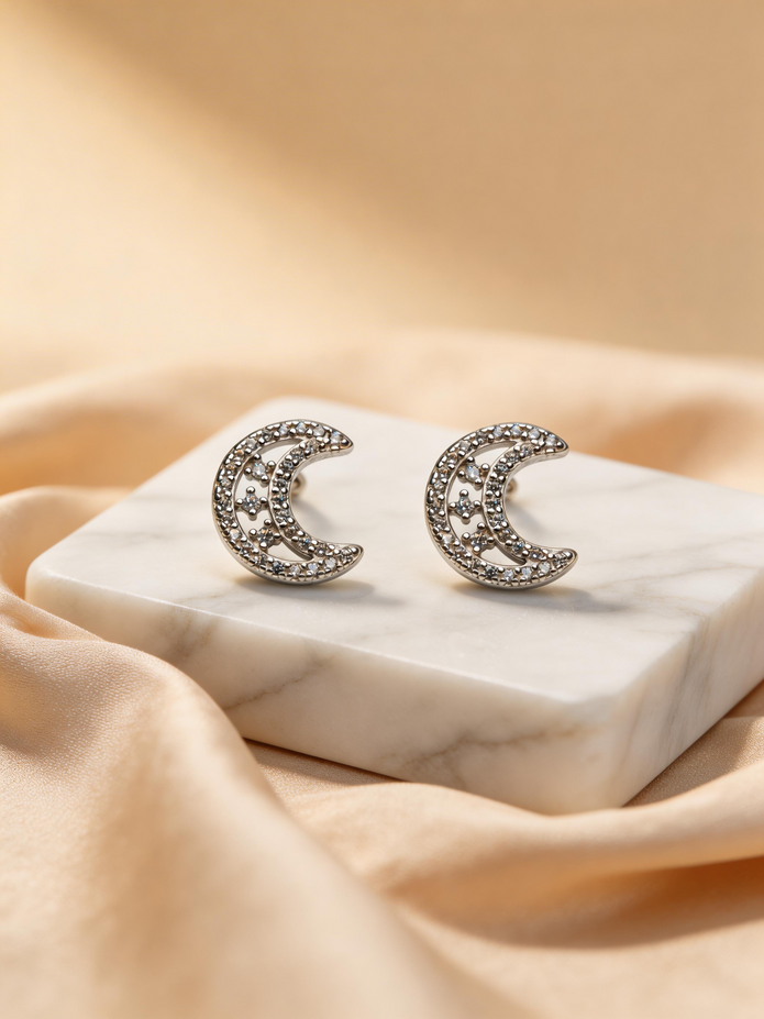 Nilo Crescent Crystal Stud Earrings
