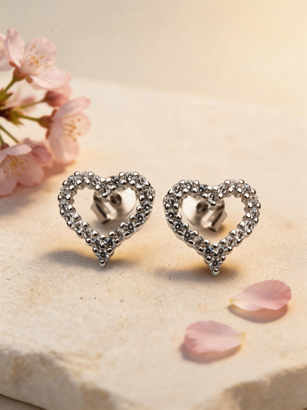 Nilo Sparkling Heart Outline Stud Earrings