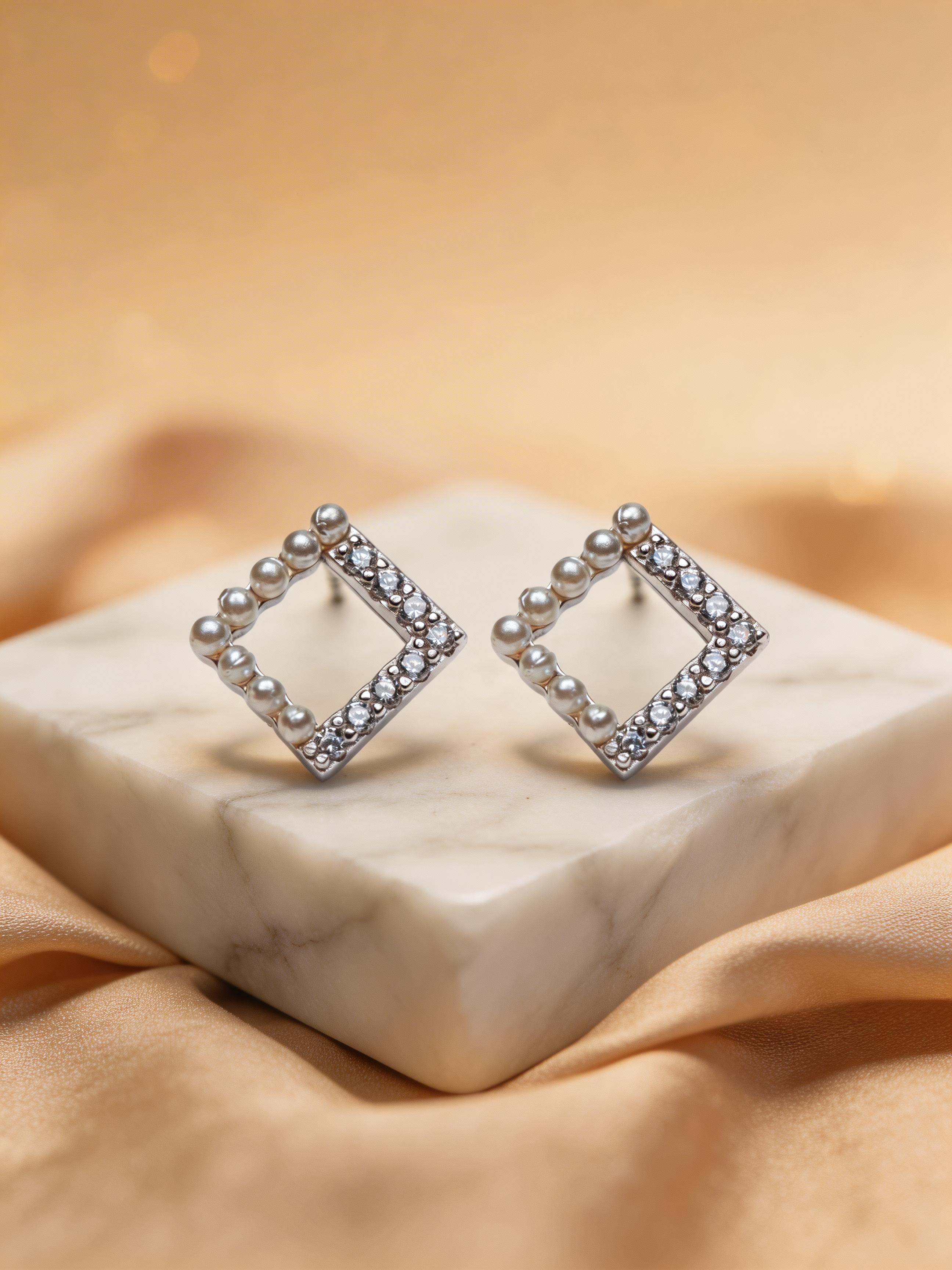 Nilo Pearl & Crystal Square Frame Stud Earrings