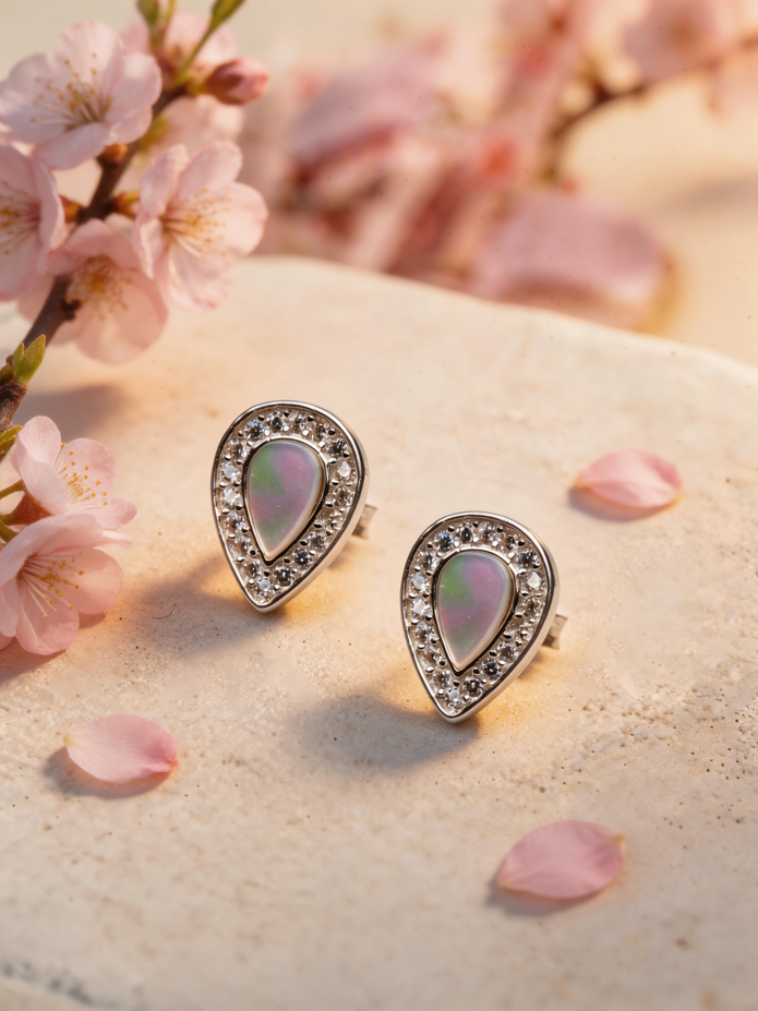 Nilo Opal Teardrop Halo Stud Earrings
