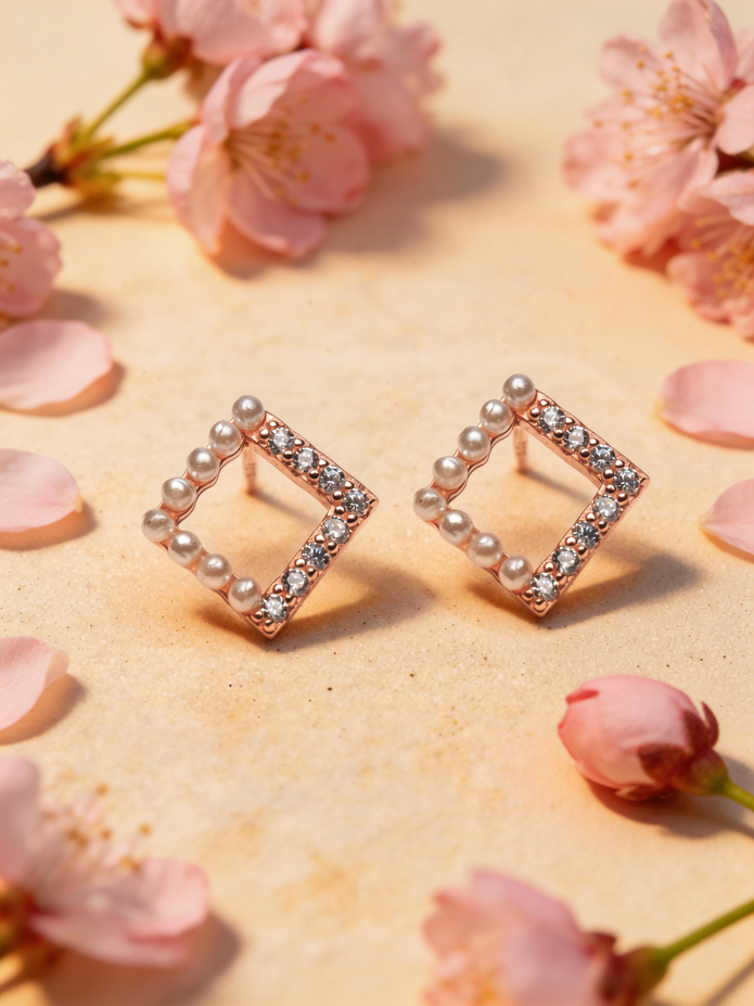 Nilo Pearl & Crystal Square Frame Stud Earrings