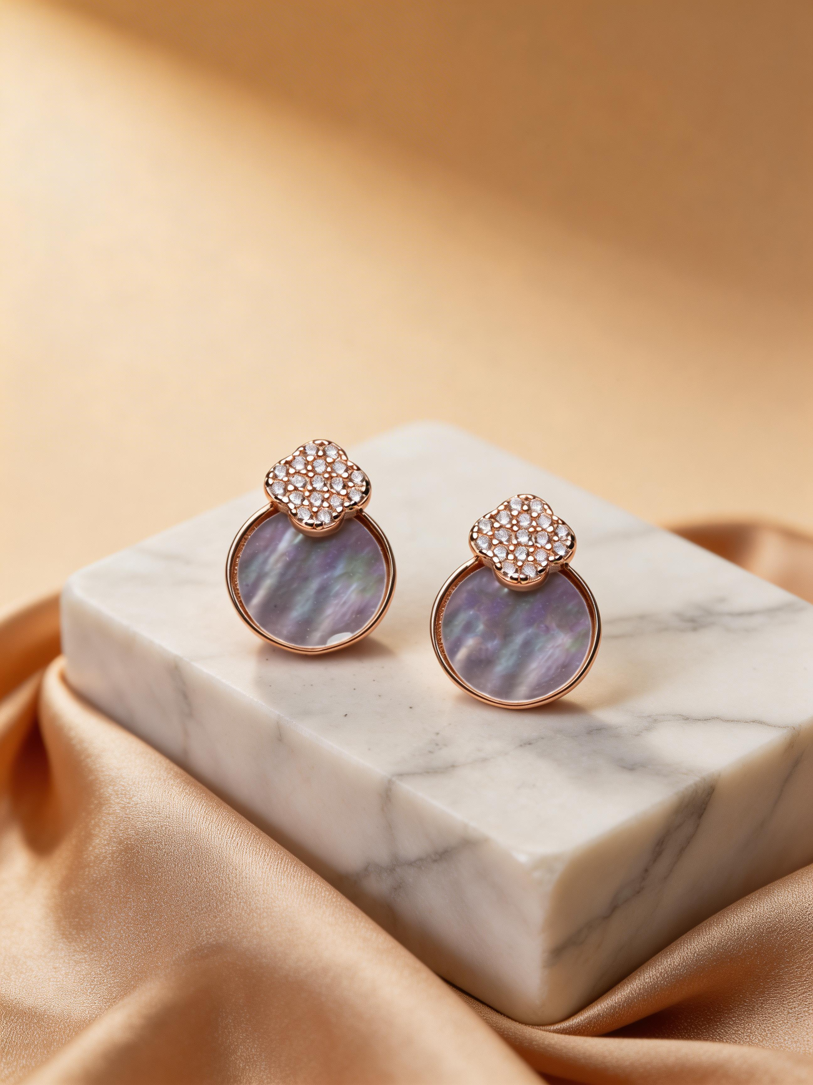 Nilo Crystal Clover Pearl Stud Earrings
