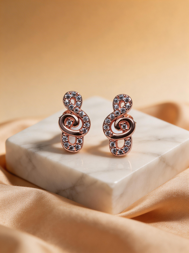 Nilo Rose Gold Crystal Treble Swirl Stud Earrings