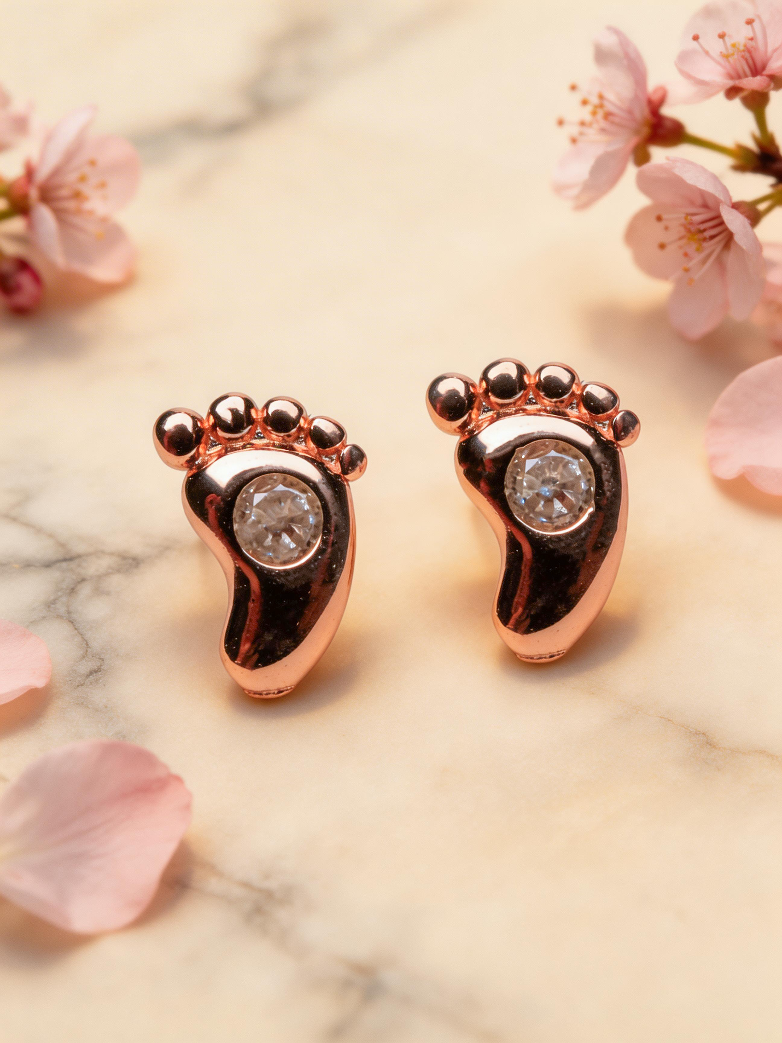 Nilo Crystal Baby Footprint Stud Earrings