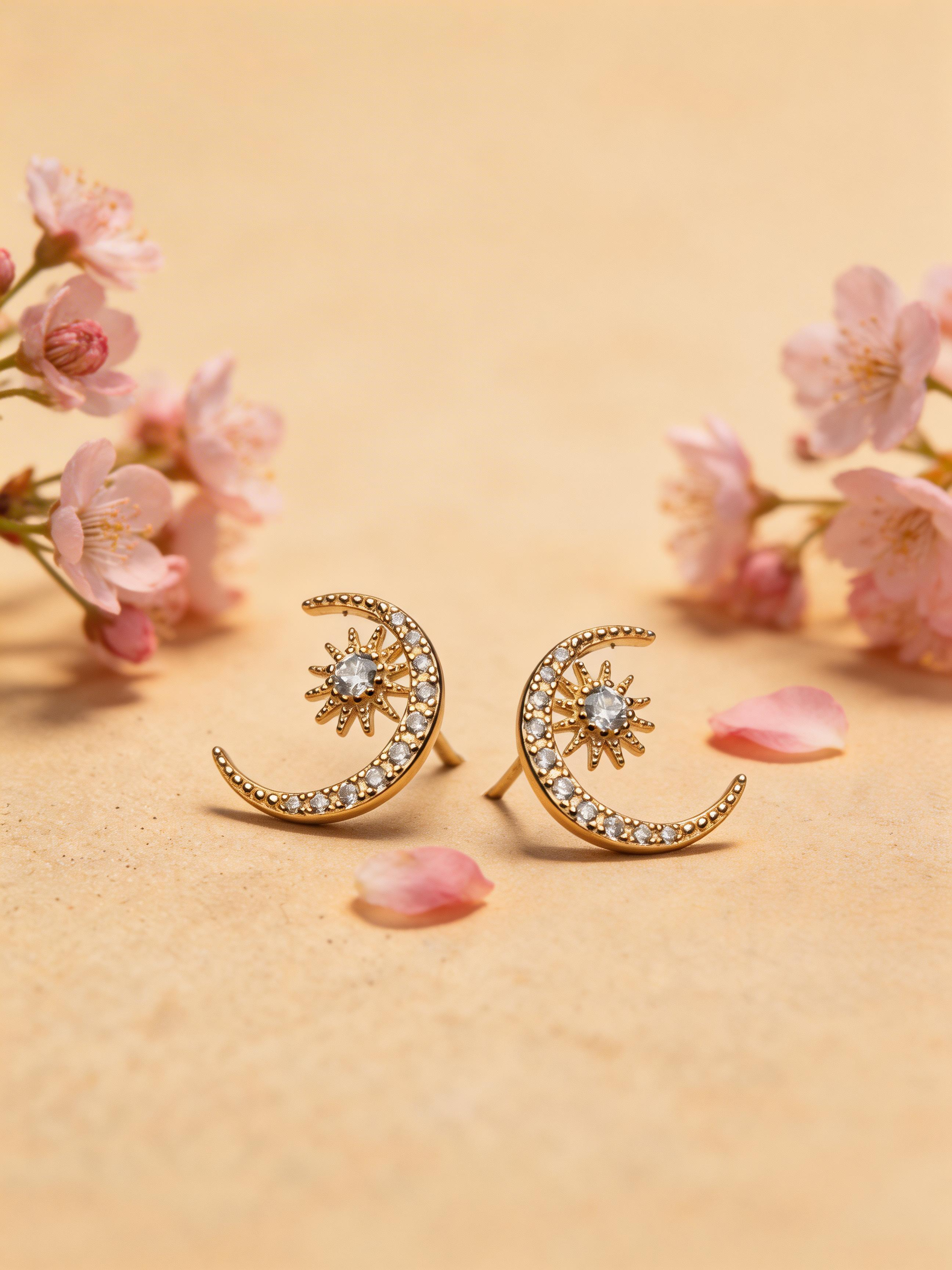 Nilo Celestial Star Moon Stud Earrings
