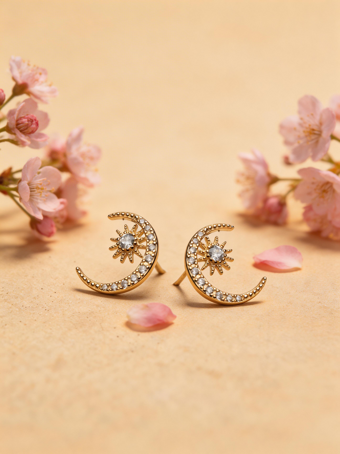 Nilo Celestial Star Moon Stud Earrings