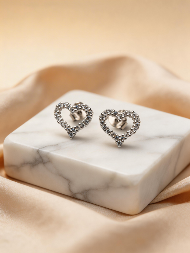 Nilo Sparkling Heart Outline Stud Earrings