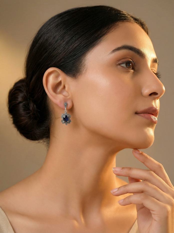 925 Sapphire Vintage Drop Earrings