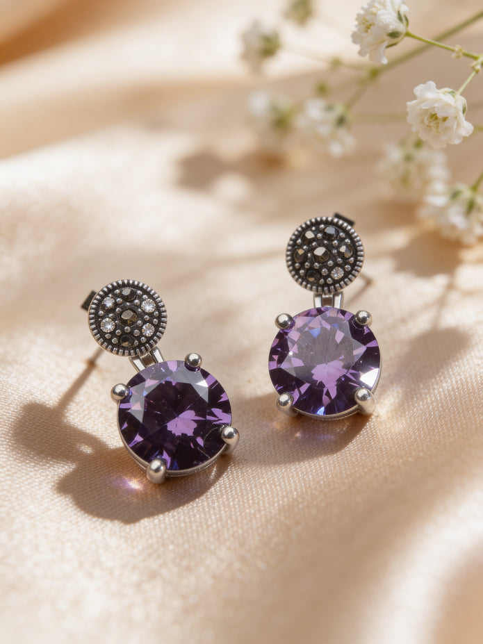 925 Dual Drop Amethyst Studs