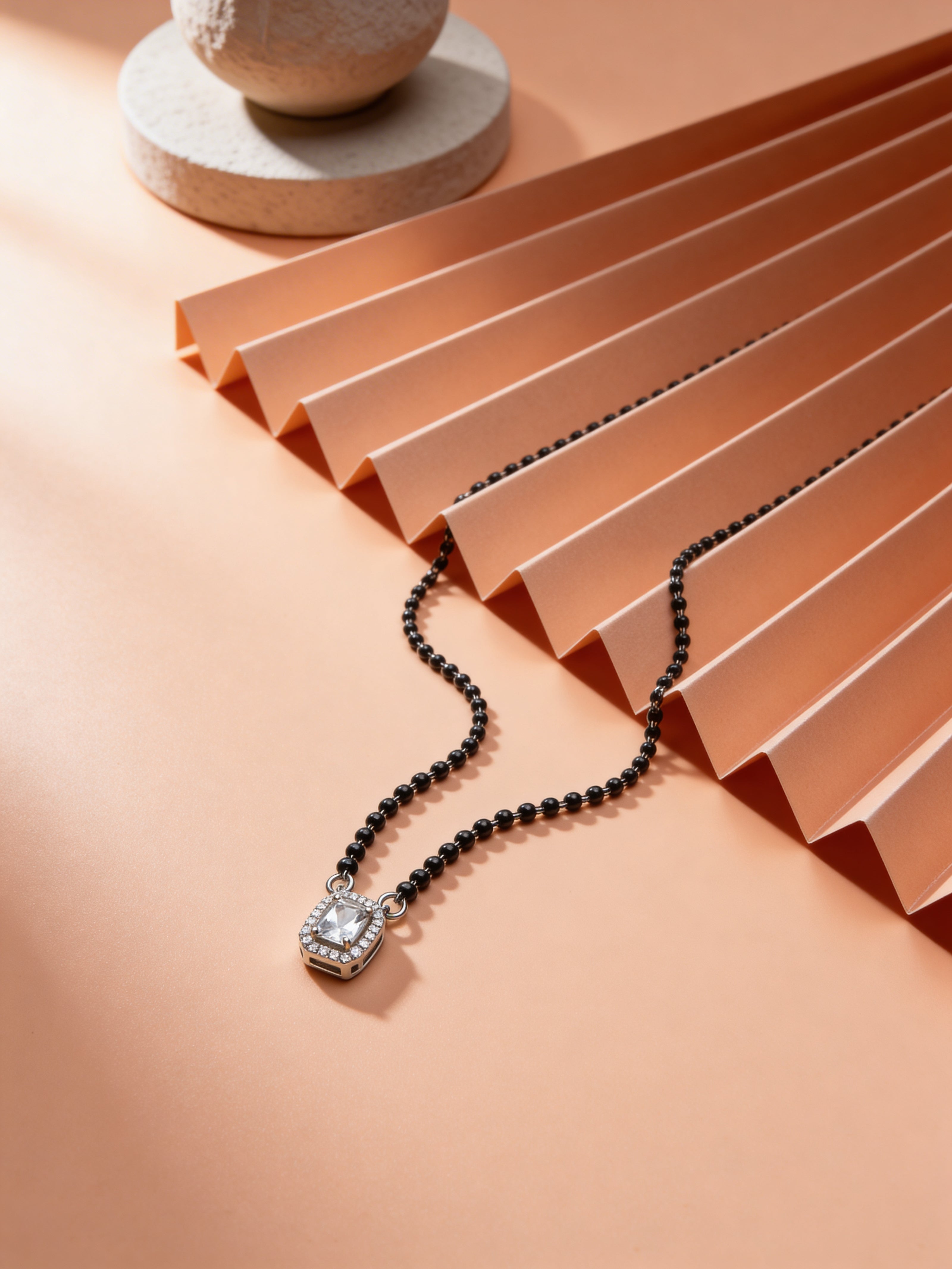 Solitaire Halo Silver Mangalsutra
