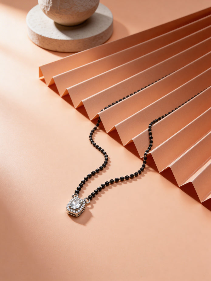 Solitaire Halo Silver Mangalsutra