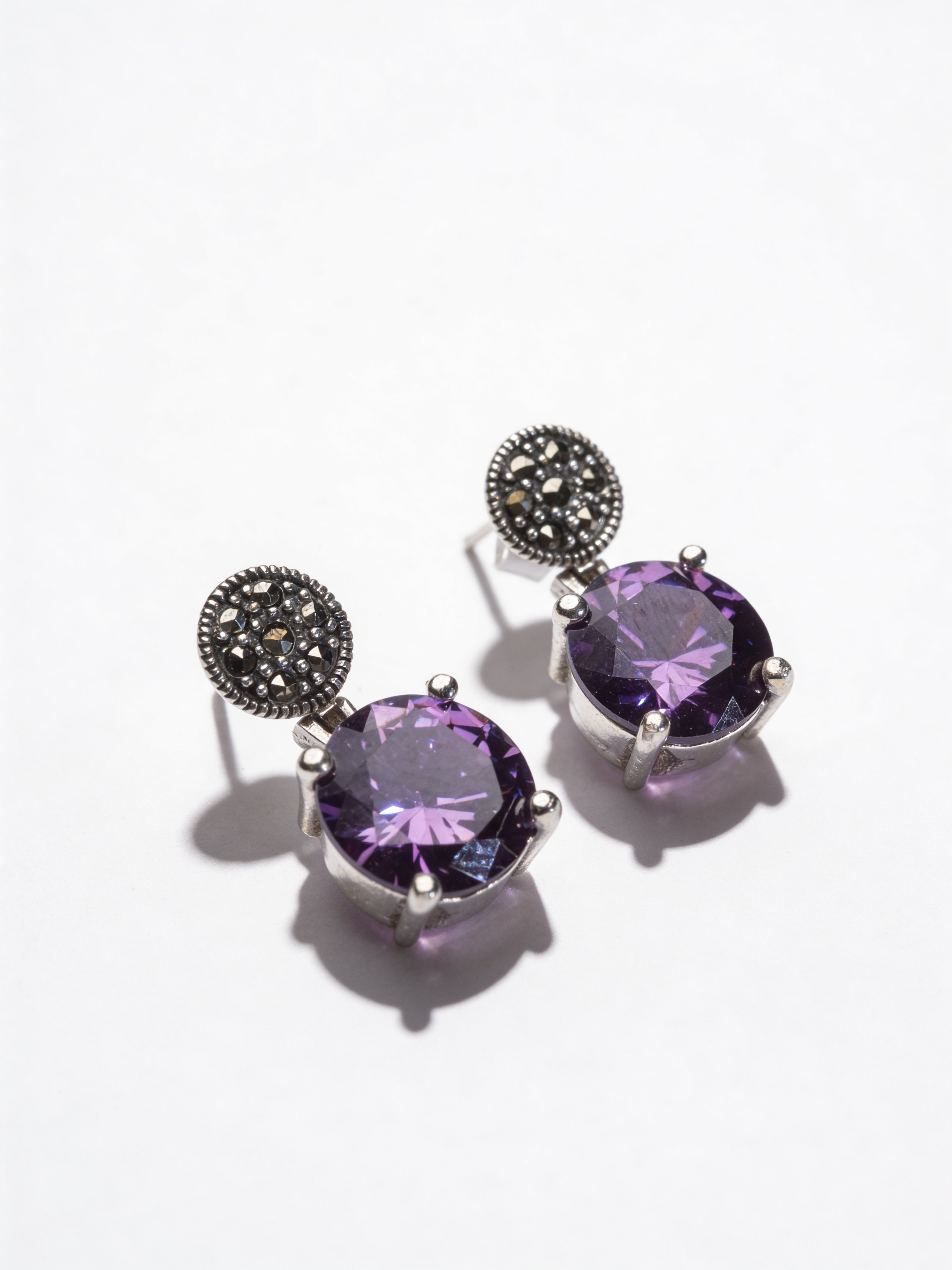 925 Dual Drop Amethyst Studs