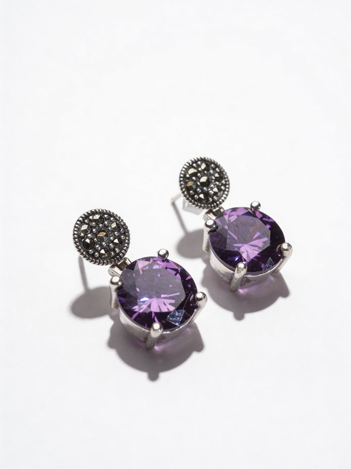 925 Dual Drop Amethyst Studs