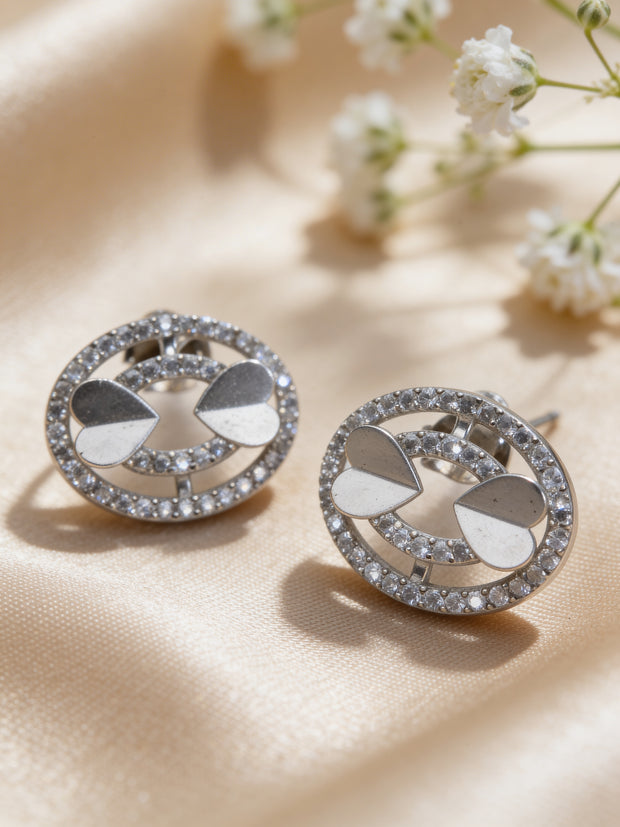 925 Minimal Heart Circle Studs