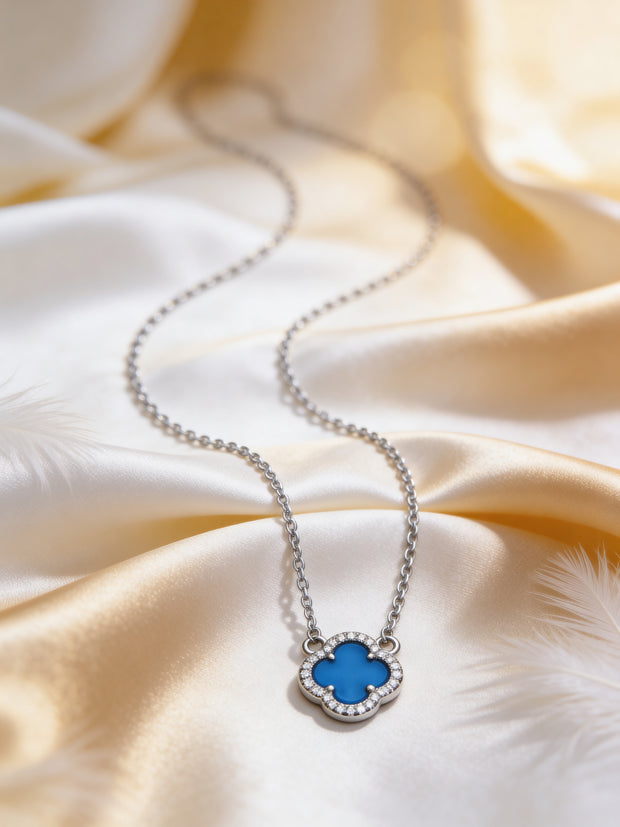 Blue Clover Halo Pendant Chain
