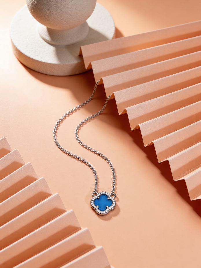 Blue Clover Halo Pendant Chain