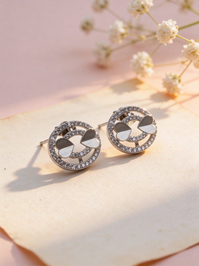 925 Minimal Heart Circle Studs